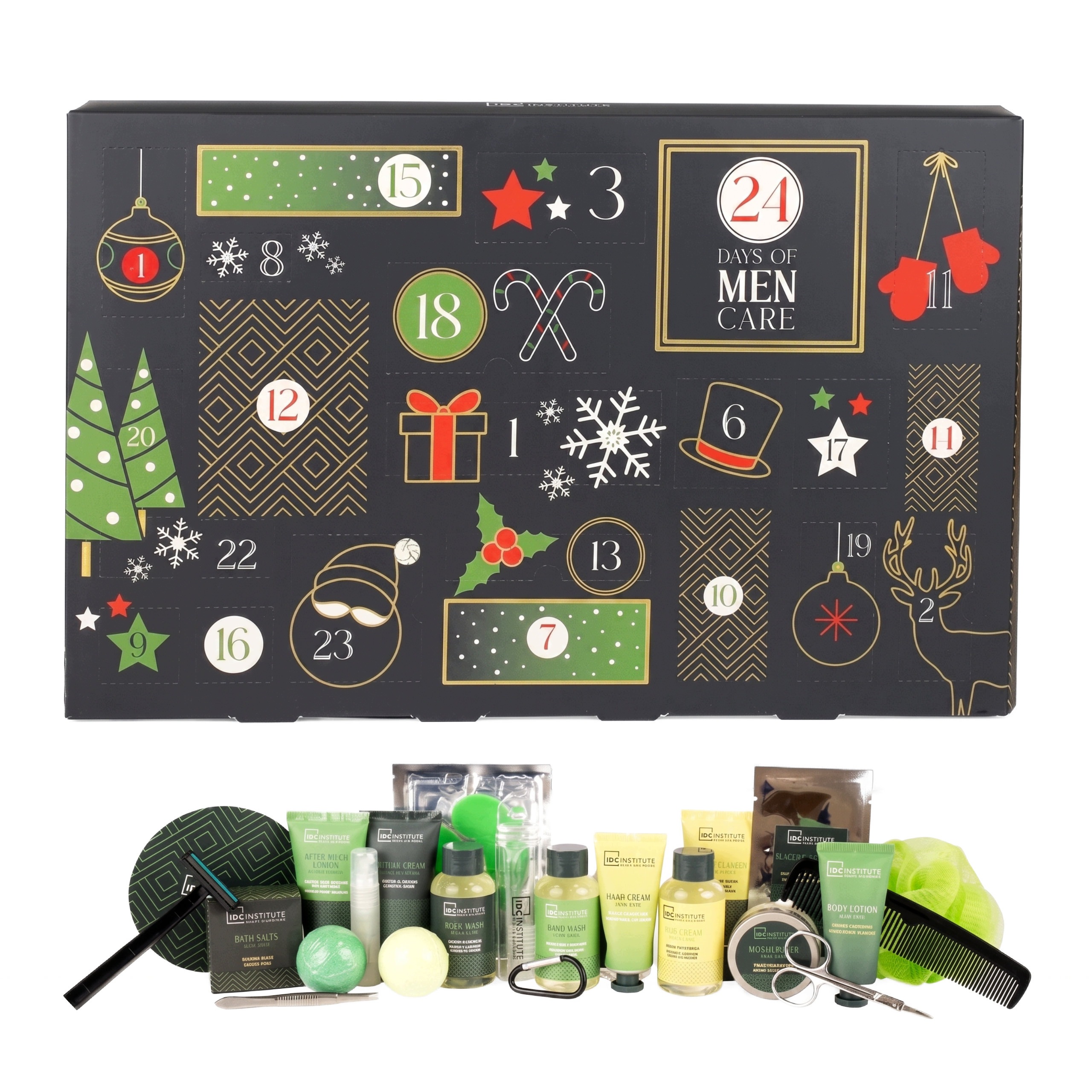 Адвент-календарь IDC Institute 24 Days of Men Care, косметика и аксессуары для мужчин