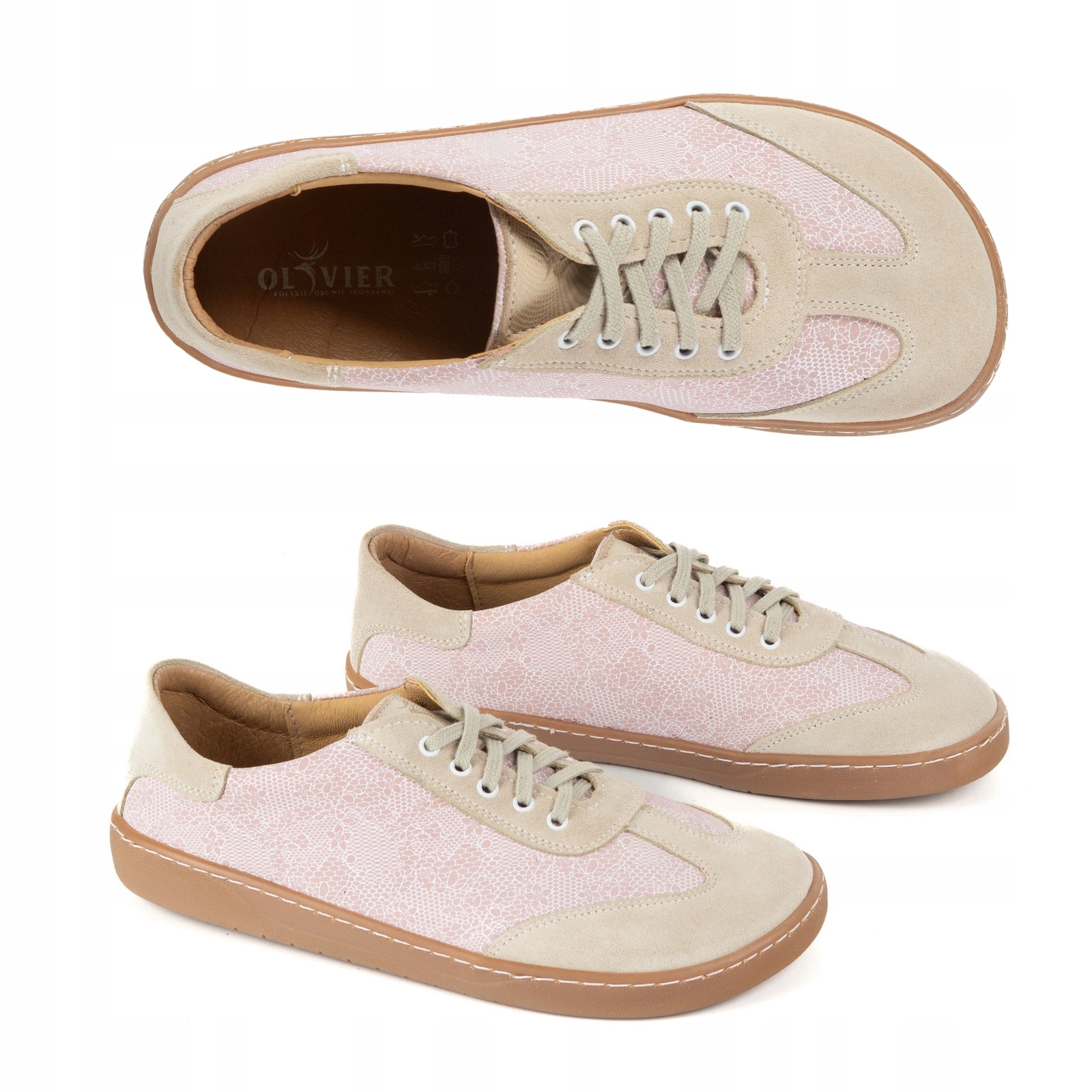 Dámské kožené barefootové boty Olivier Eliza růžové květy 42