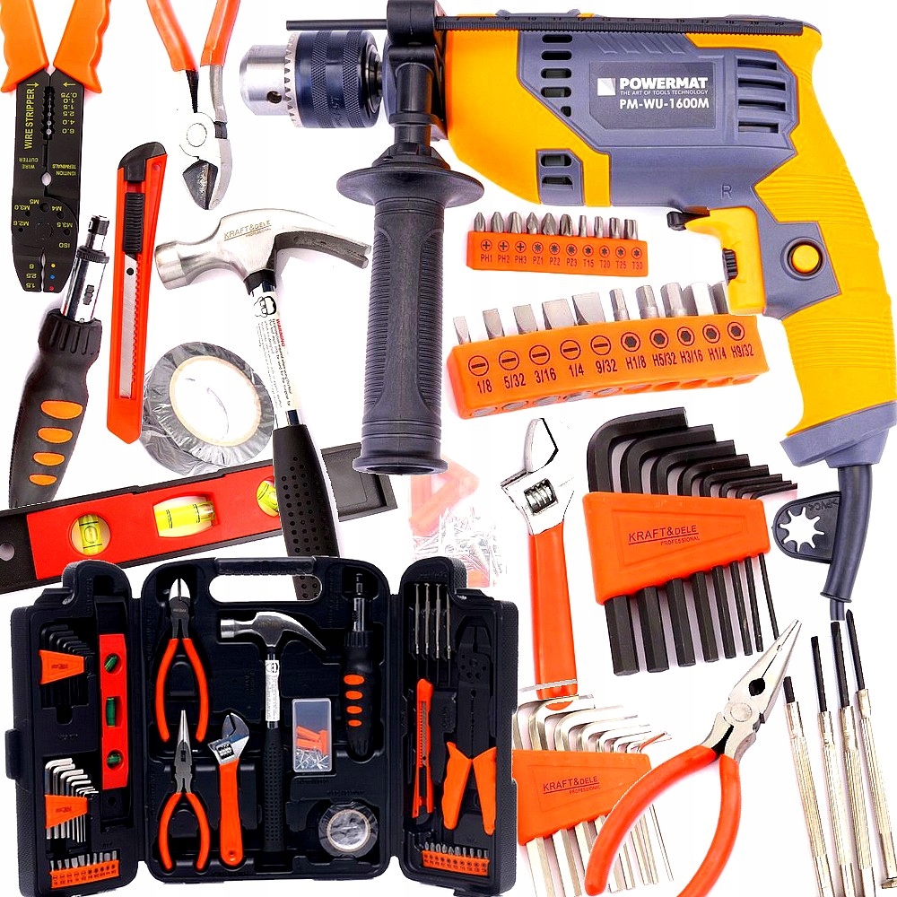 Ударний електричний дриль 1600 Вт + набір 129el