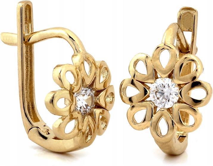 Zlaté náušnice 585 anglický bigiel, prolamovaná květina 14K, vkusné jako dárek