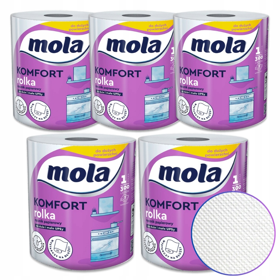 Kuchyňský papírový ručník Mola Komfort 2-vrstvý, bílý, sada 5 kusů