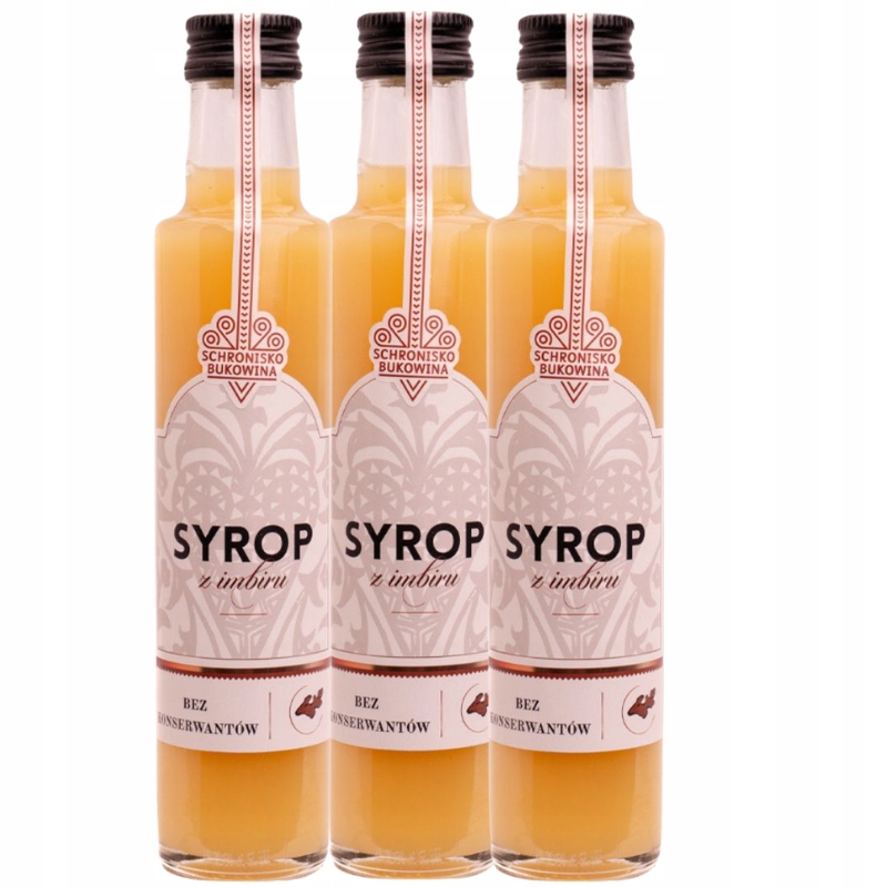 Zázvorový sirup 250 ml Schronisko Bukowina Přírodní 50% šťávy z Polska