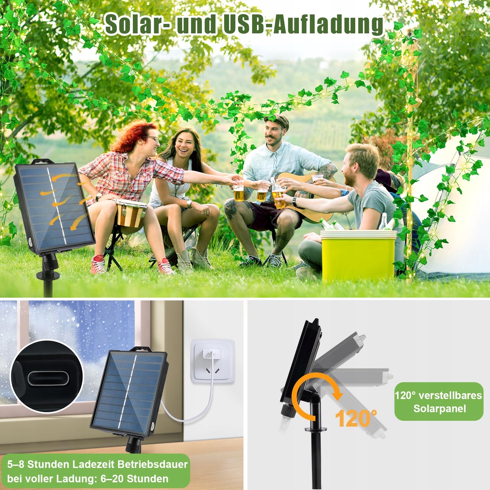 STARRYEVER Girlanda LED 20M 200 Sztuk Solarna USB Zewnętrzna Do Ogrodu — miniatura 4