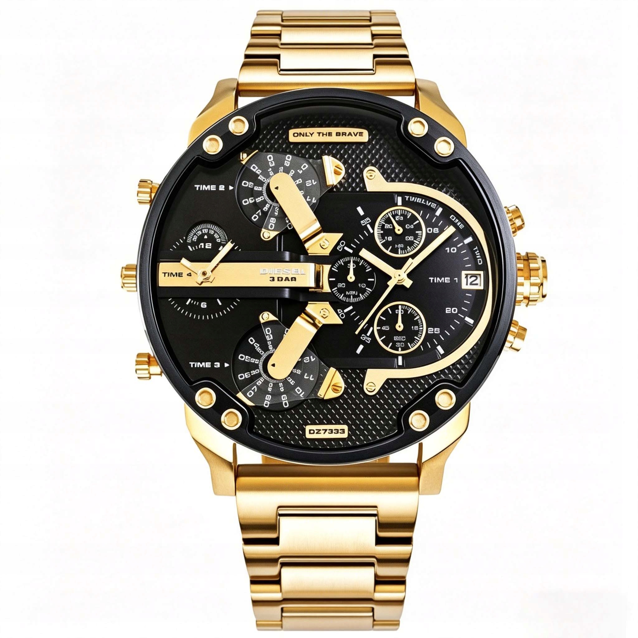 Diesel pánské hodinky DZ7333 Zlatý řemínek Černý ciferník 57 mm krabička