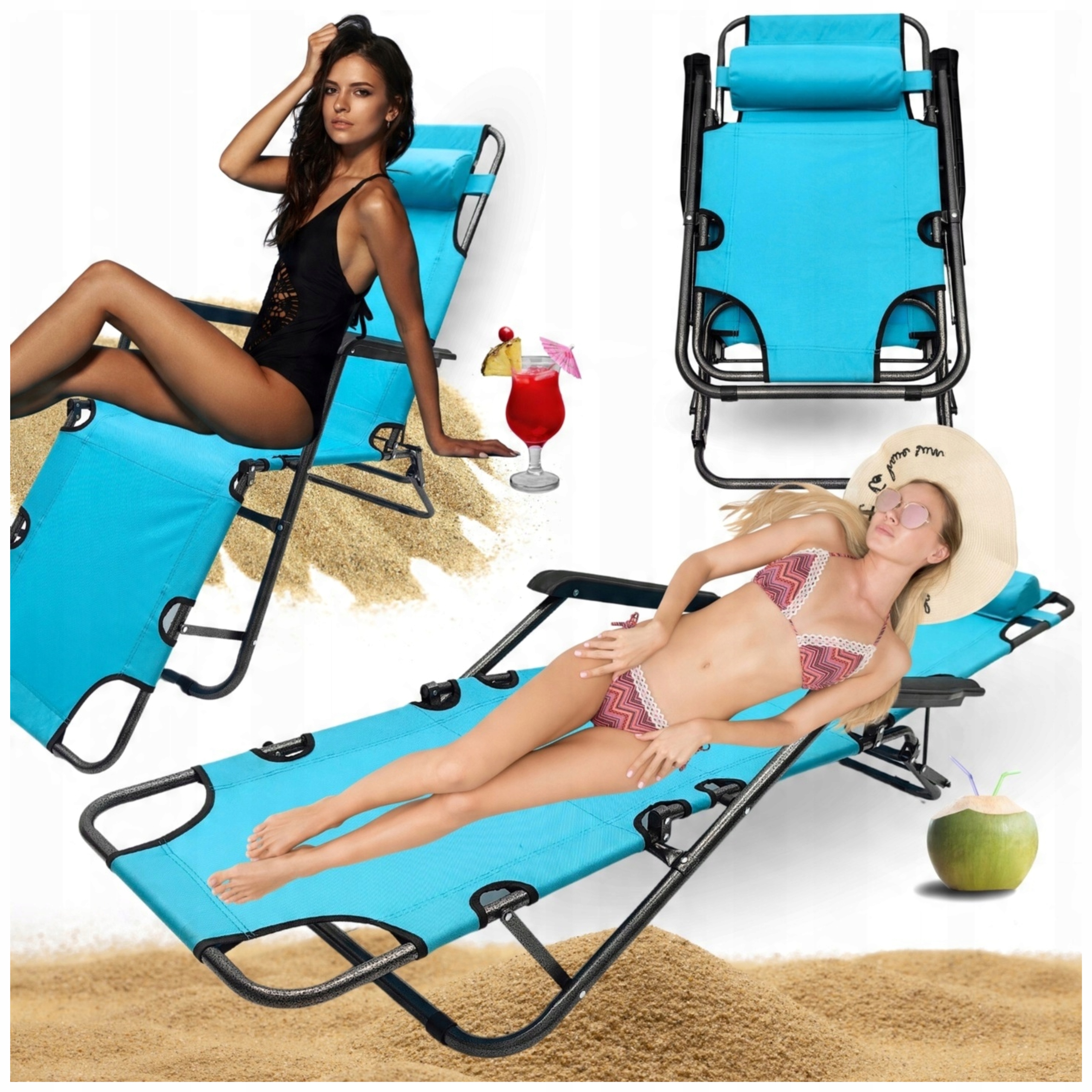 Leżak Ogrodowy Plażowy Składany Fotel Turystyczny Krzesło Leżanka 178 CM