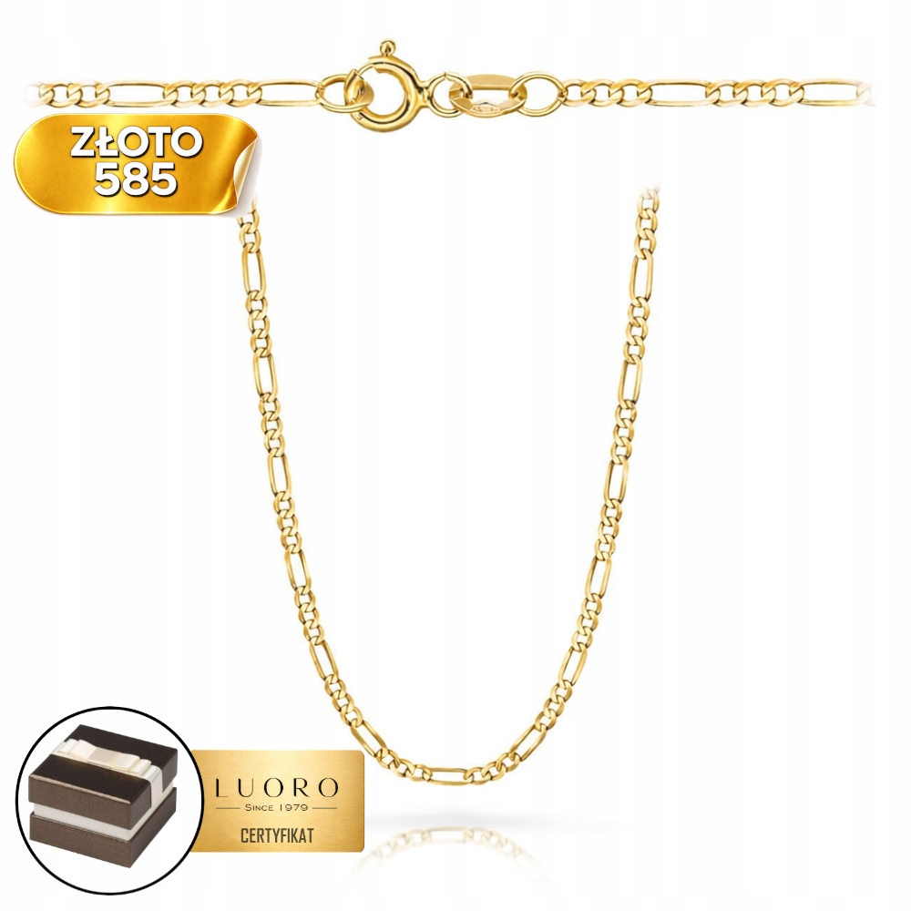 Řetízek Zlatý 585 14K Vazba Figaro 45 CM Žluté Zlato Elegantní