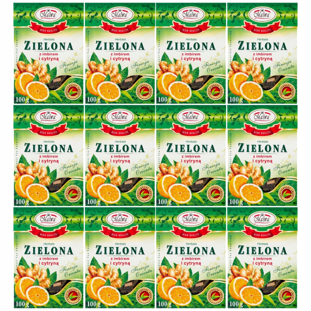 Levně Zelený Čaj Malwa se zázvorem a citronem 100 g x 12 kusů