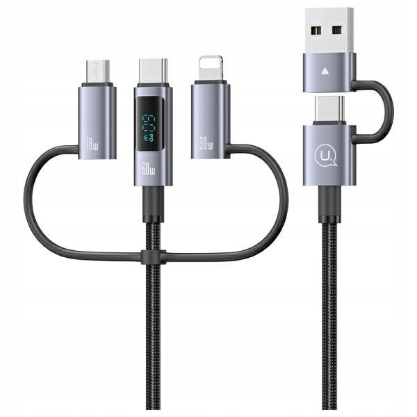 Usams Kabel 6w1 Fast charging 60W 1,2m Data Cable Digital dispay Aluminium