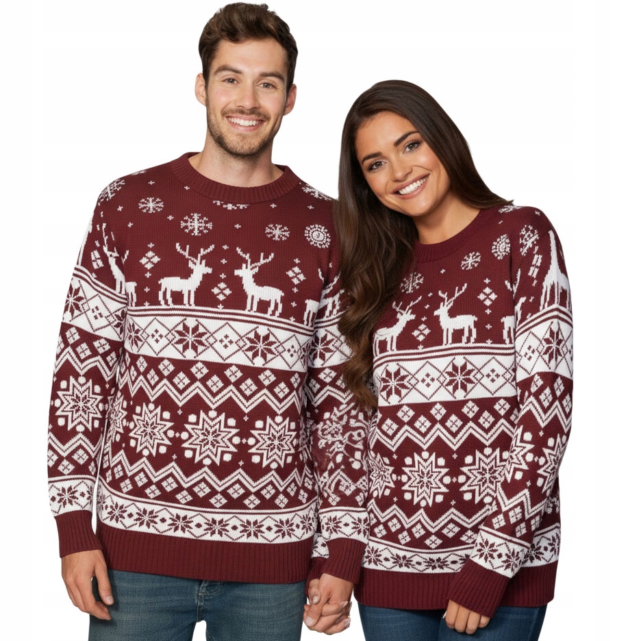 Vánoční Svetry Pro Páry Sada Pro Dva Bordó Norský Vzor Vánoční