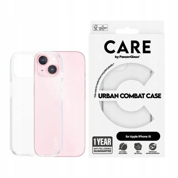 Pouzdro Care by PanzerGlass Urban Combat Case pro iPhone 15, průhledné
