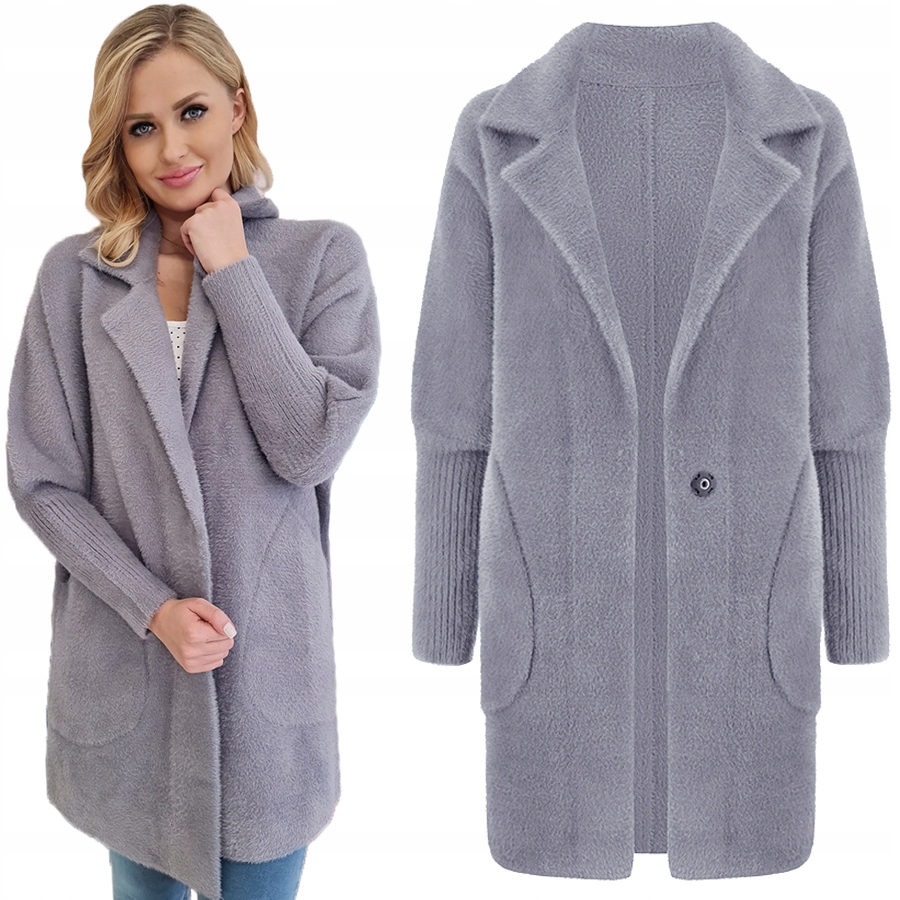 Alpaka Ciepły Płaszcz Narzutka Wełna Szary