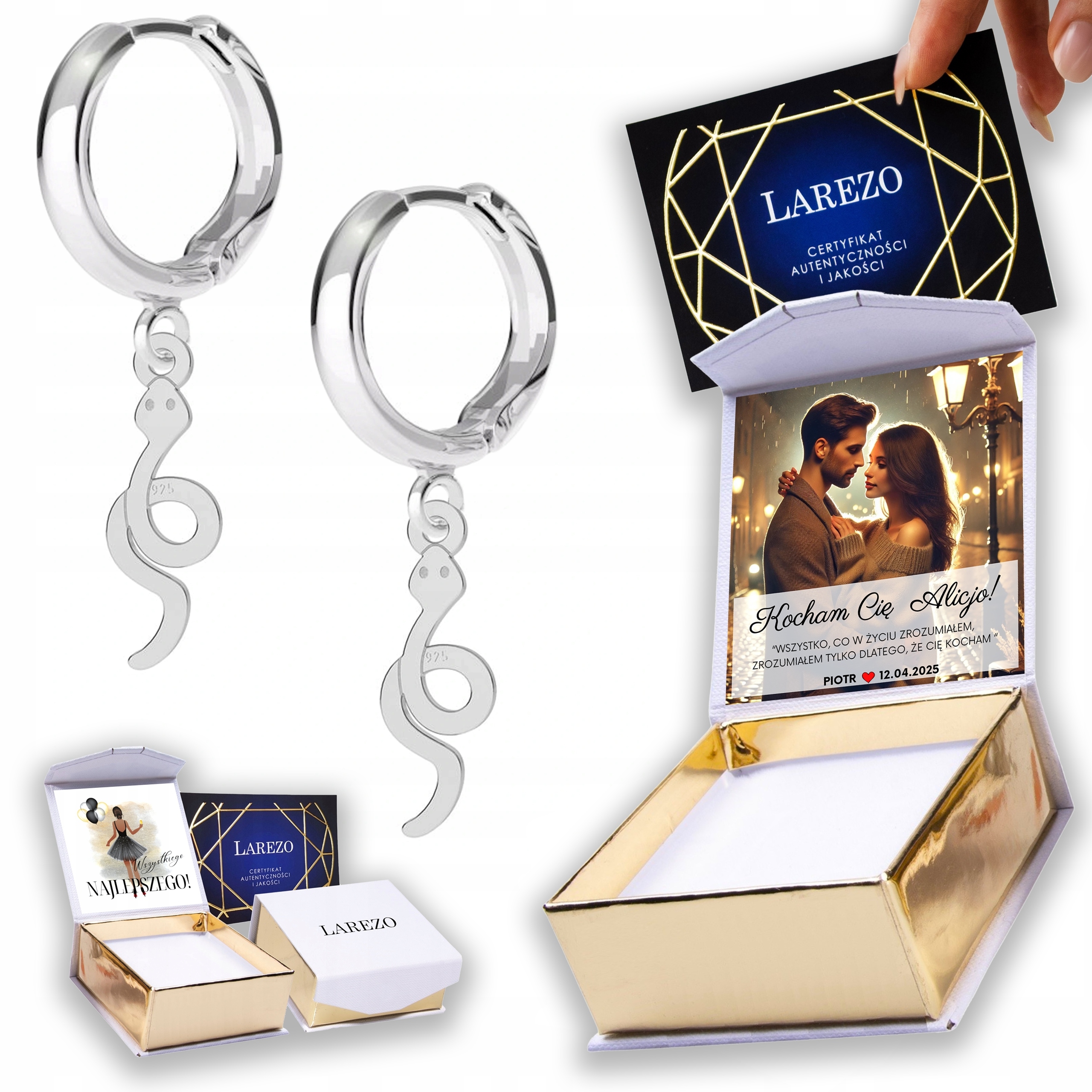 Stříbrné Náušnice 925 Plechy s hadicemi Plech Gad Had Hadi Potisk