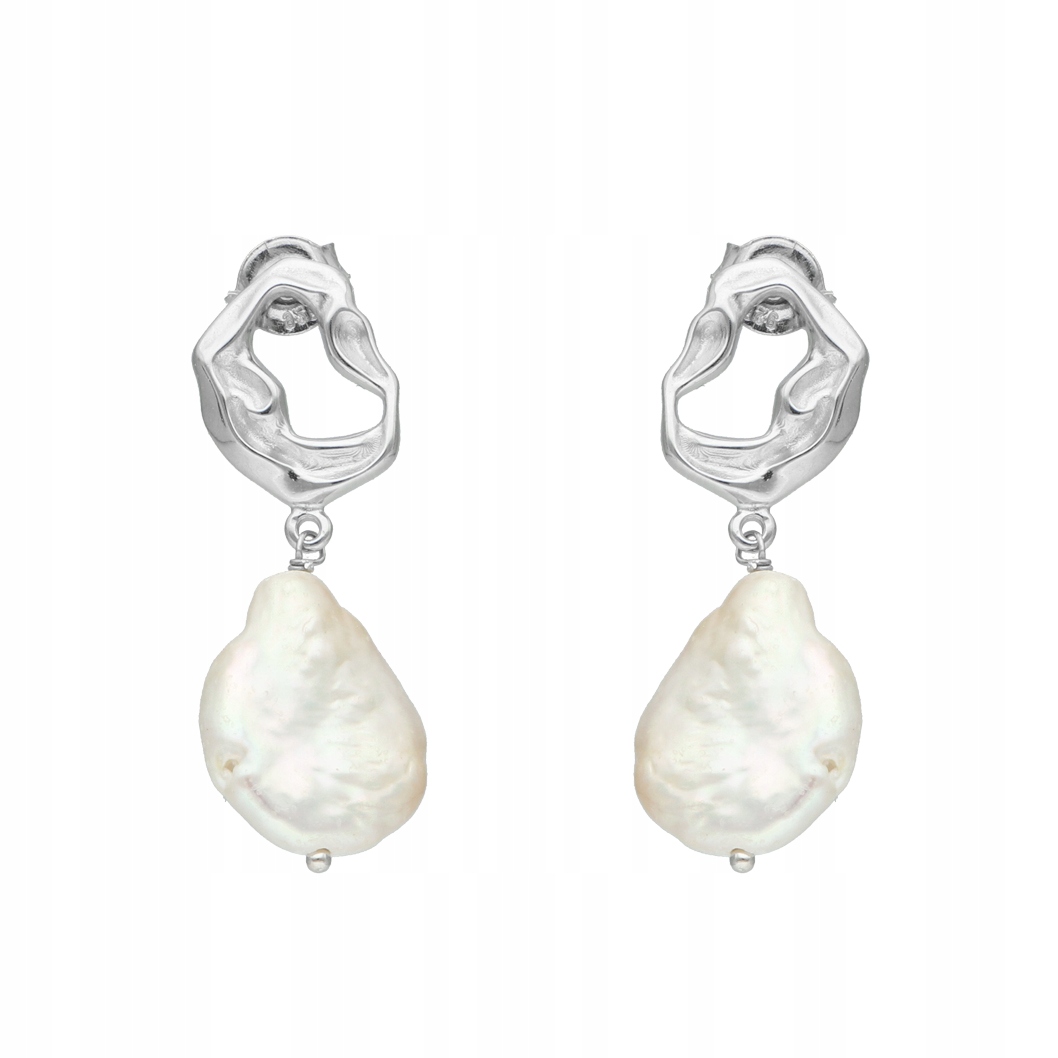 Náušnice s přírodní perlou, stříbro, rhodiované