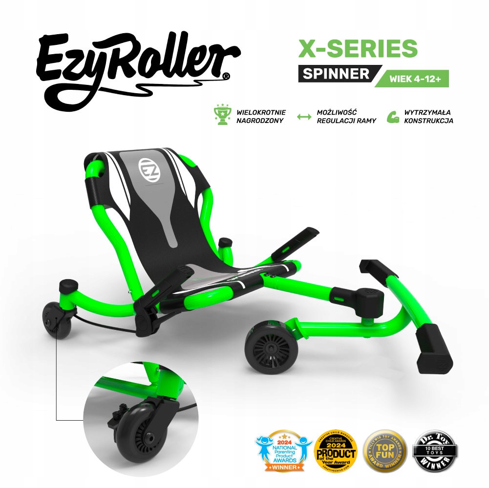 EzyRoller Spinner X Pojazd gokart napędzany nogami funkcja 360° 4-12 Green