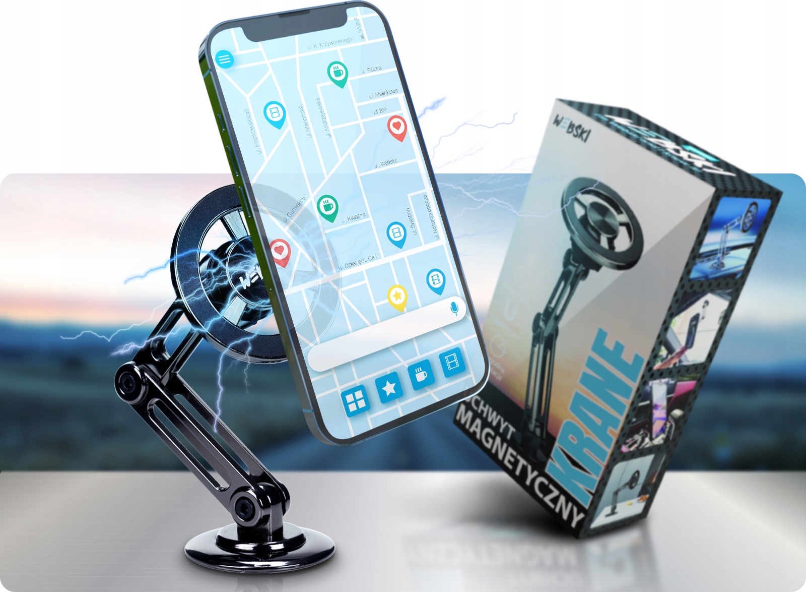 ALUMINIOWY UCHWYT SAMOCHODOWY MAGNETYCZNY DO TELEFONU BLASZKI SZYBA KOKPIT Rodzaj do telefonów