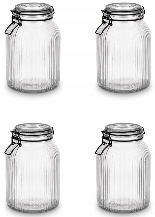 4 x Skleněná zavařovací sklenice na jídlo, těstoviny, houby, sušenky, 1,9 l, Klips
