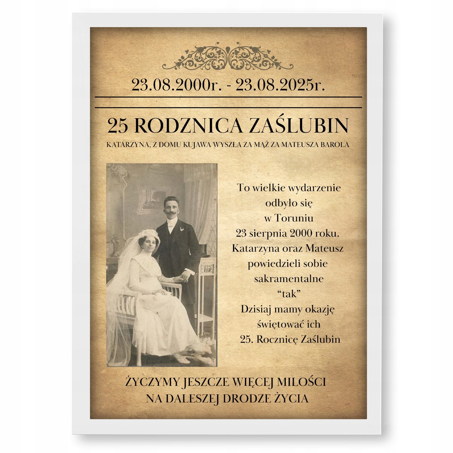 na Rocznicę Ślubu plakat w ramce 30 40 50 rocznica wyjątkowy A3