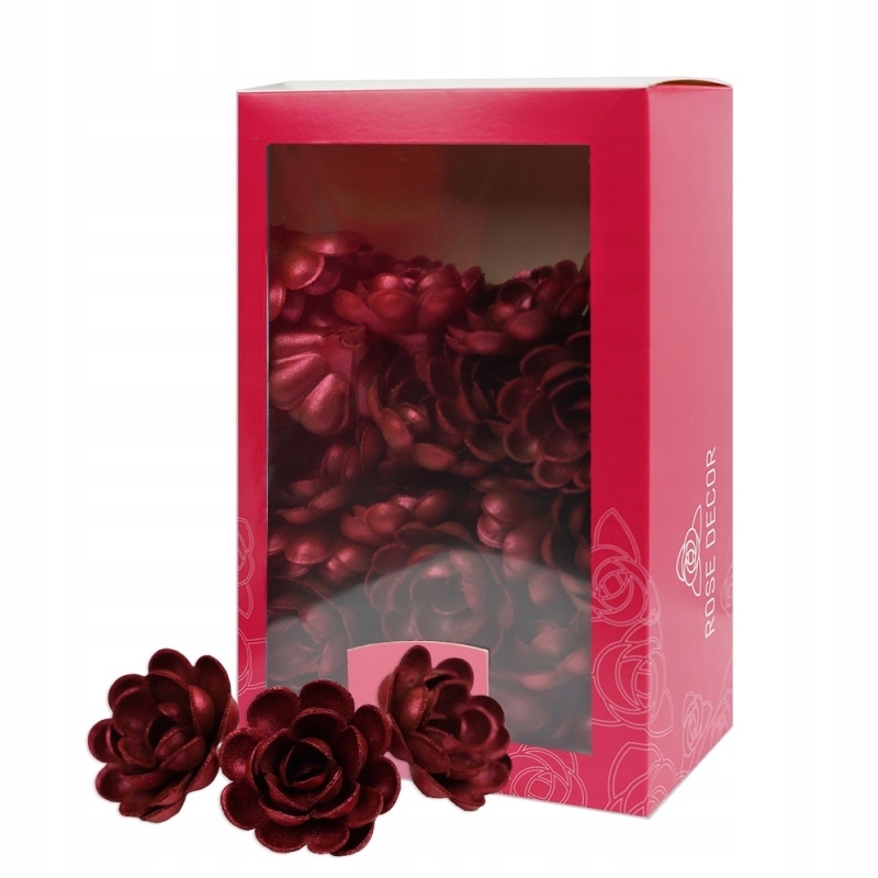 Kwiaty waflowe na tort Róża angielska Burgundowa perłowa średnia 50szt