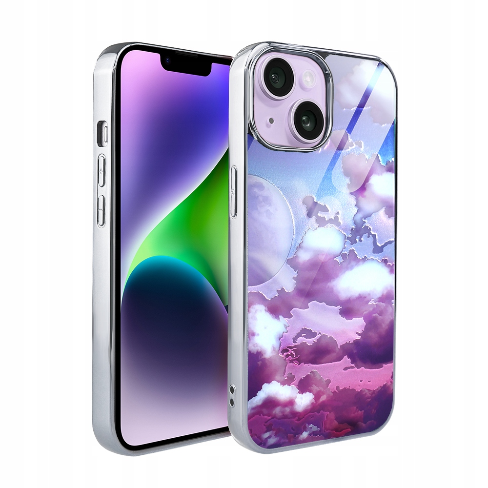 Pouzdro pro iPhone 14 Ibizu Elite Glass, skleněná zadní strana, obláčky a měsíc