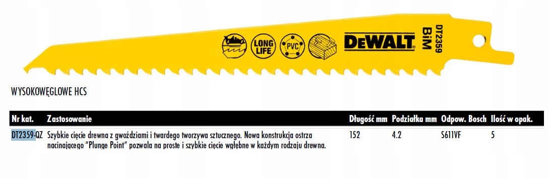 

Dewalt Brzeszczot Piły Szablastej 152x4,2 Drew 5sz