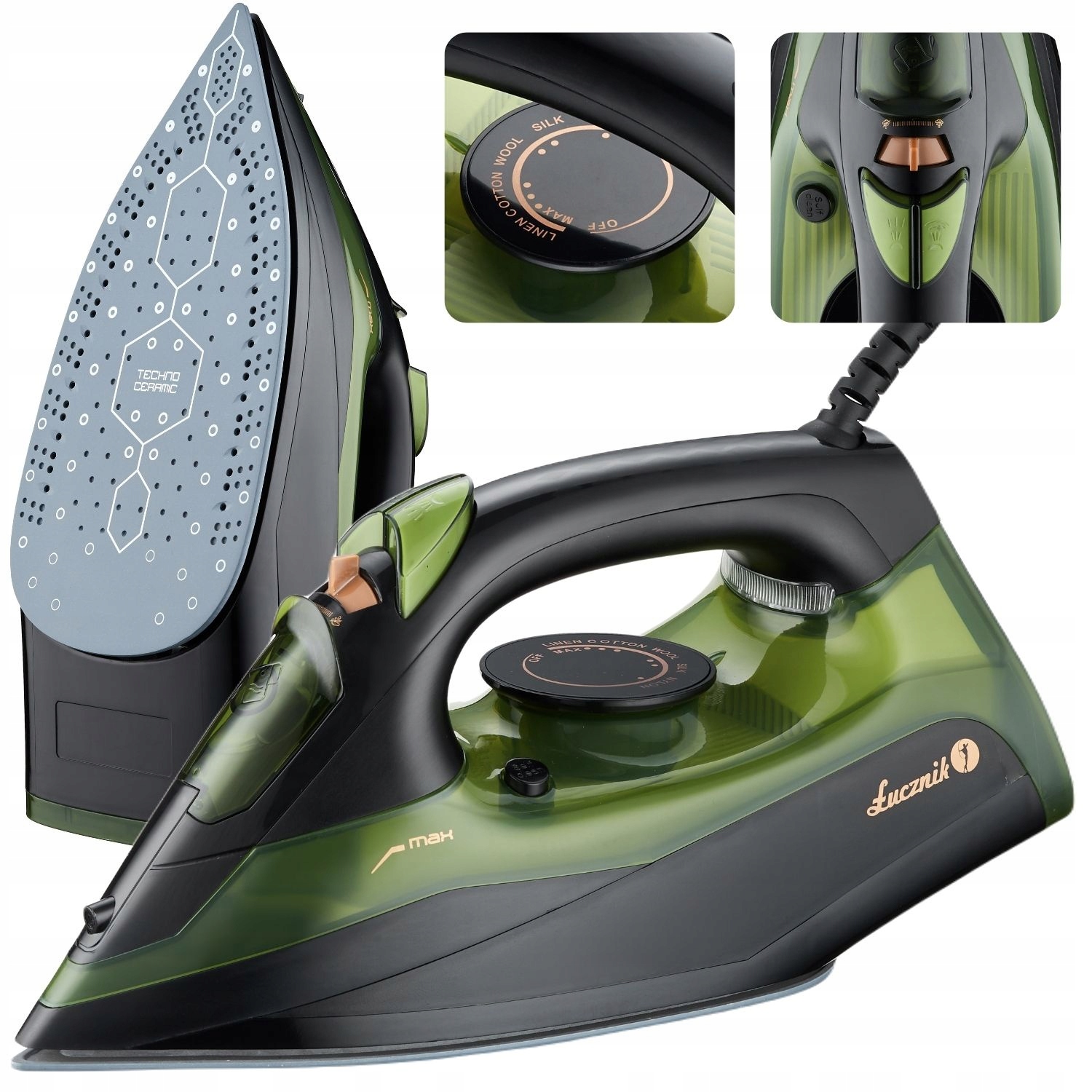 Żelazko parowe mocne 3000W strażak ceramiczne prasowanie w pionie Anti-Calc