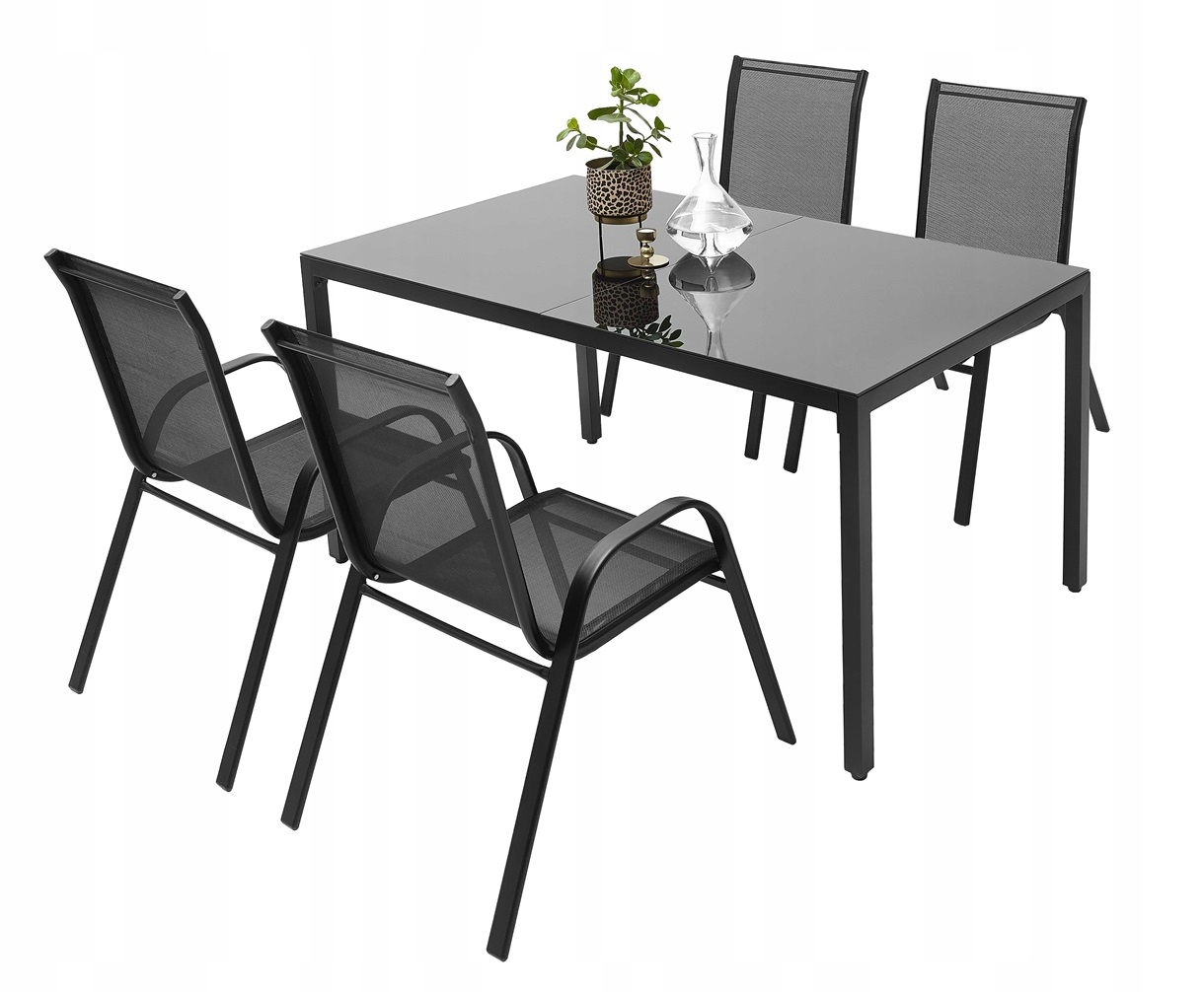 MEBLE OGRODOWE ZESTAW TARASOWY SZKLANY STÓŁ 4K