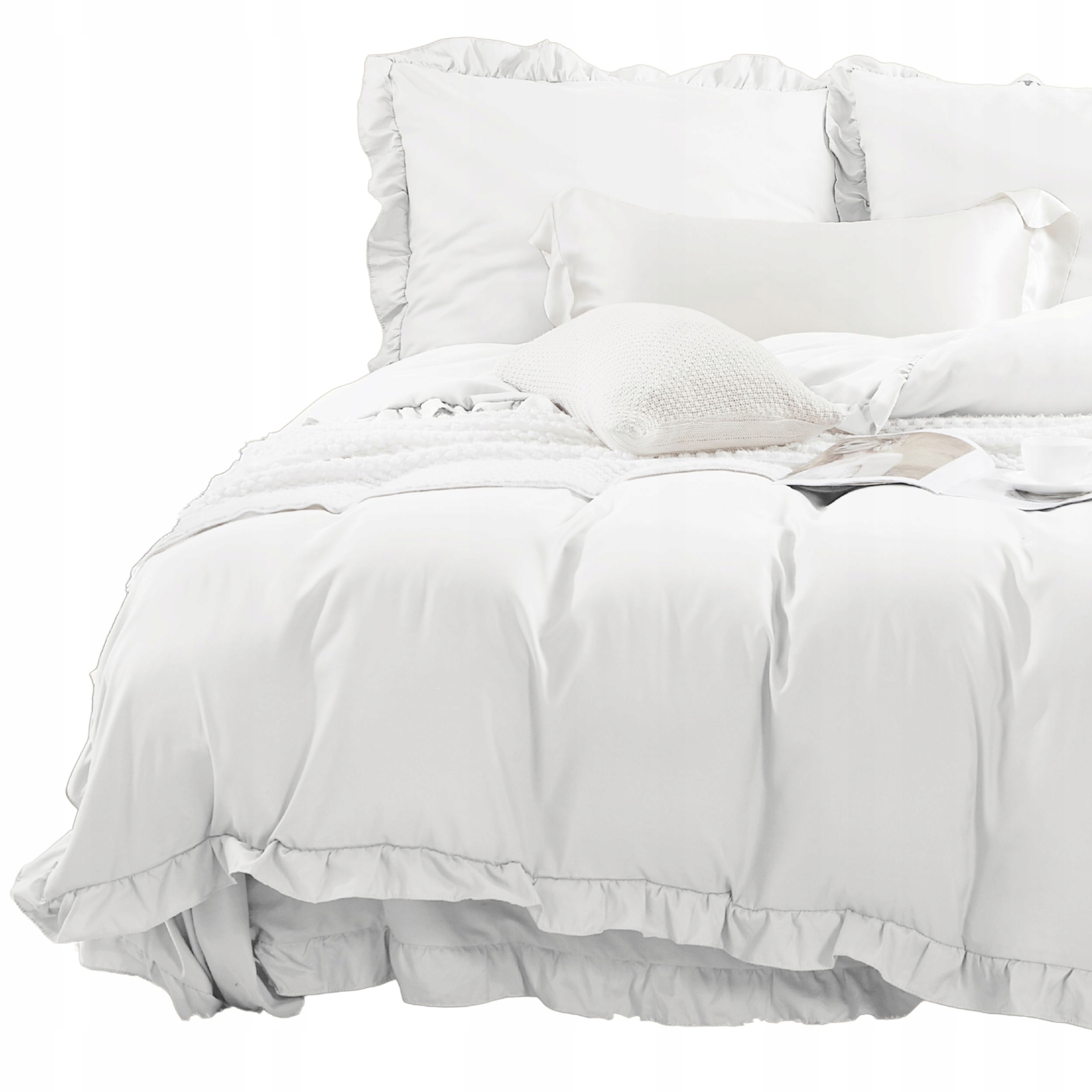 Pościel Jednolita 220x200 +2 Poszewki Komplet Z Falbanką Ruffy Biała Jasna