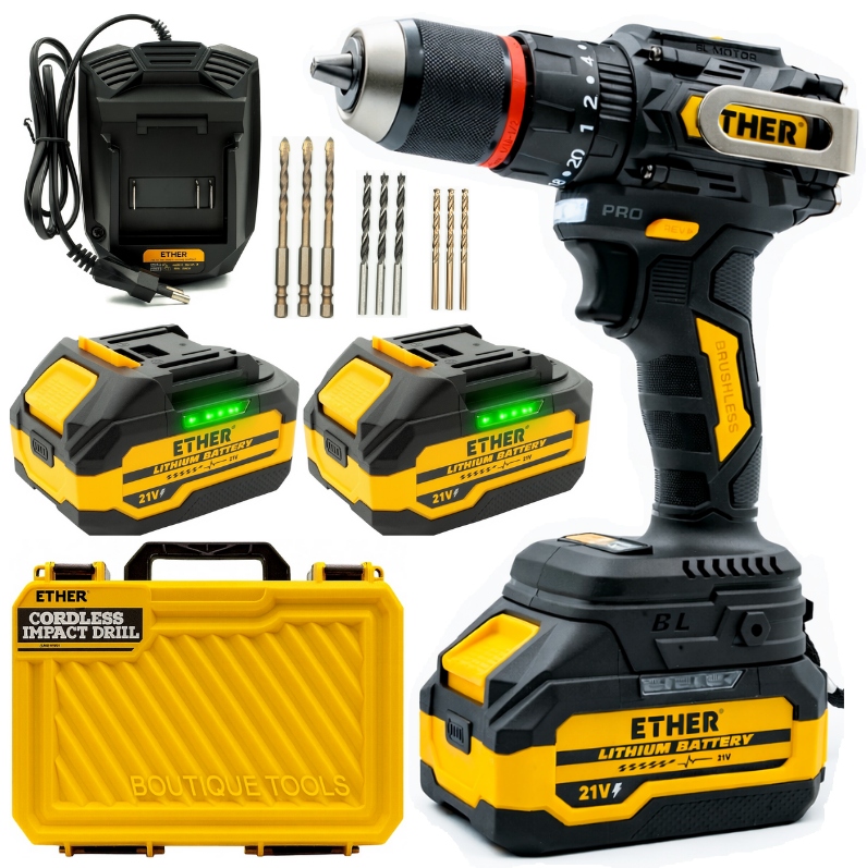 Wiertarko Wkrętarka Akumulatorowa Profesjonalna Udarowa Bezsczotkowa 2xAKU