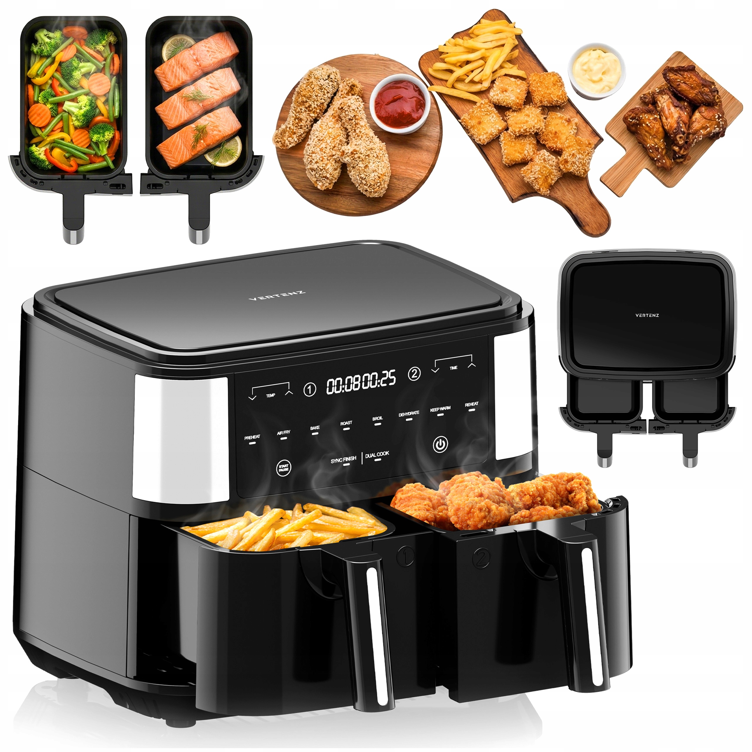 Frytkownica beztłuszczowa Air Fryer Dwukomorowa podwójna Airfryer 9L teflon