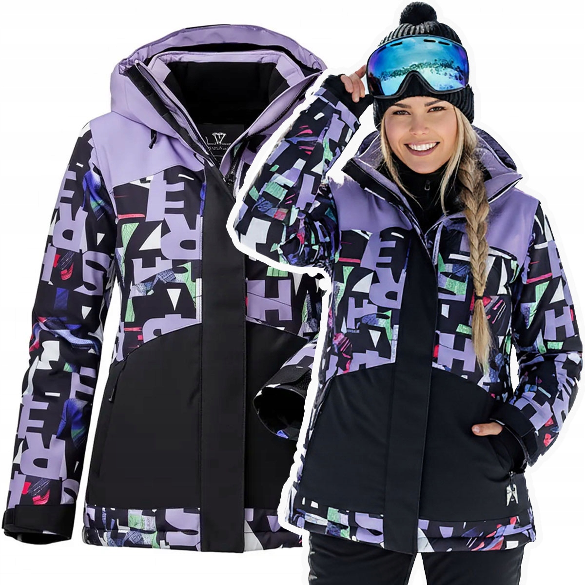 Barevné Vzory Dámská Zimní Bunda Na Svah Teplá Kapuce L