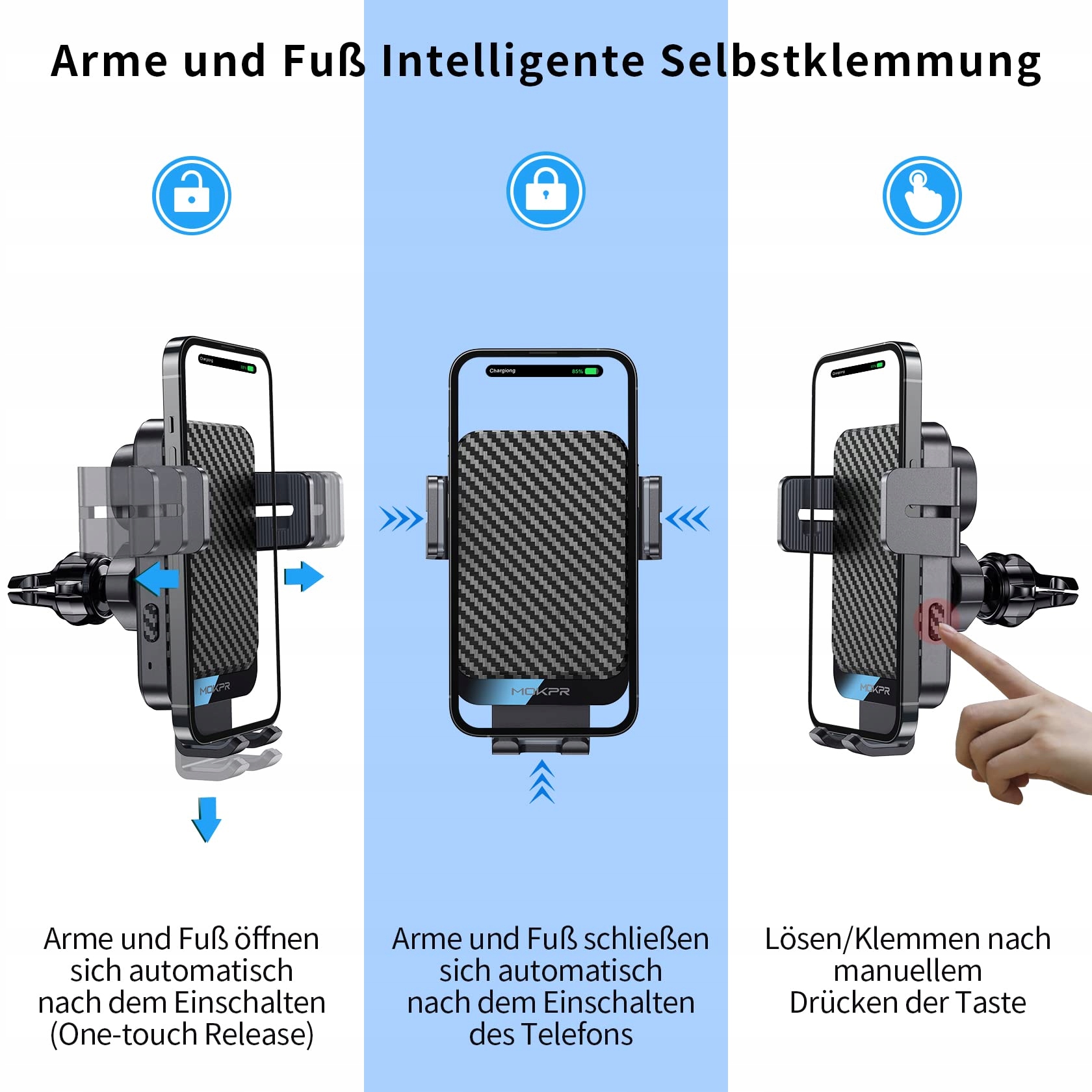 MOKPR Uchwyt Samochodowy z Ładowarką 15W do iPhone Android — miniatura 4