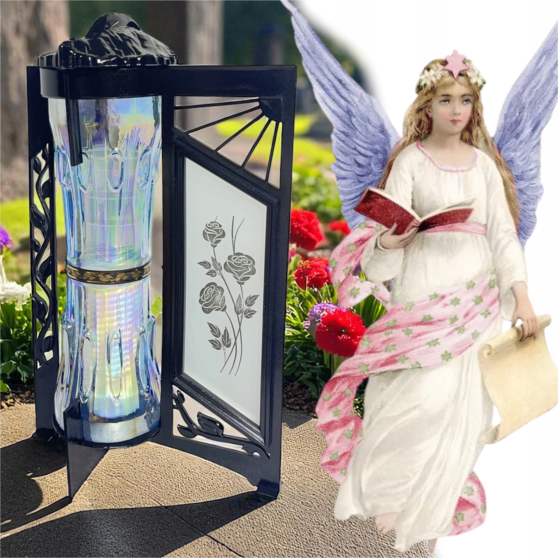 Skleněný Hřbitovní Svíčka Na Parafínové Vložky Krásné Růže Celoroční Nový