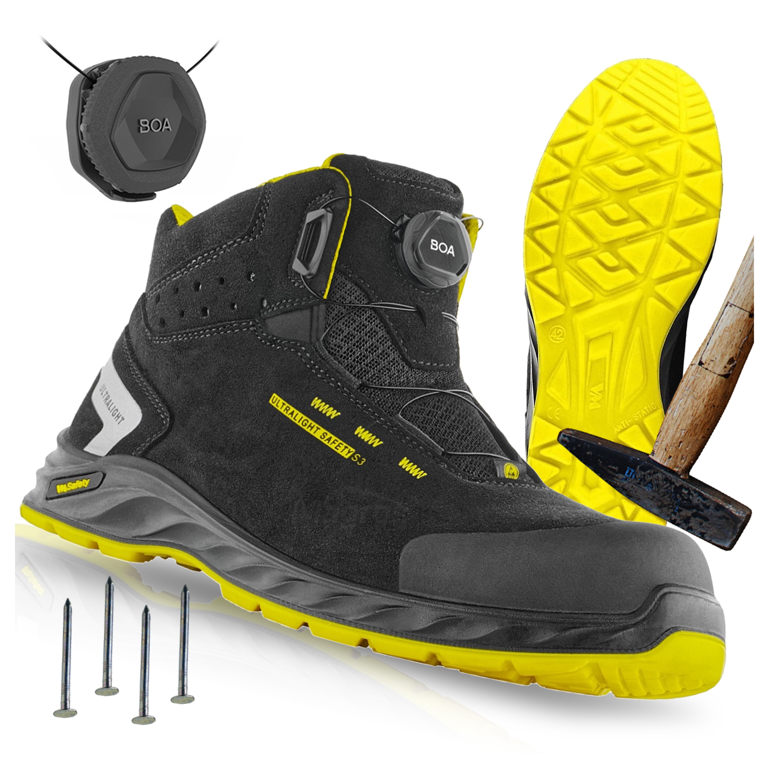 Pánské ochranné pracovní boty Ultra lehké S3 Esd Src Zapínání Boa