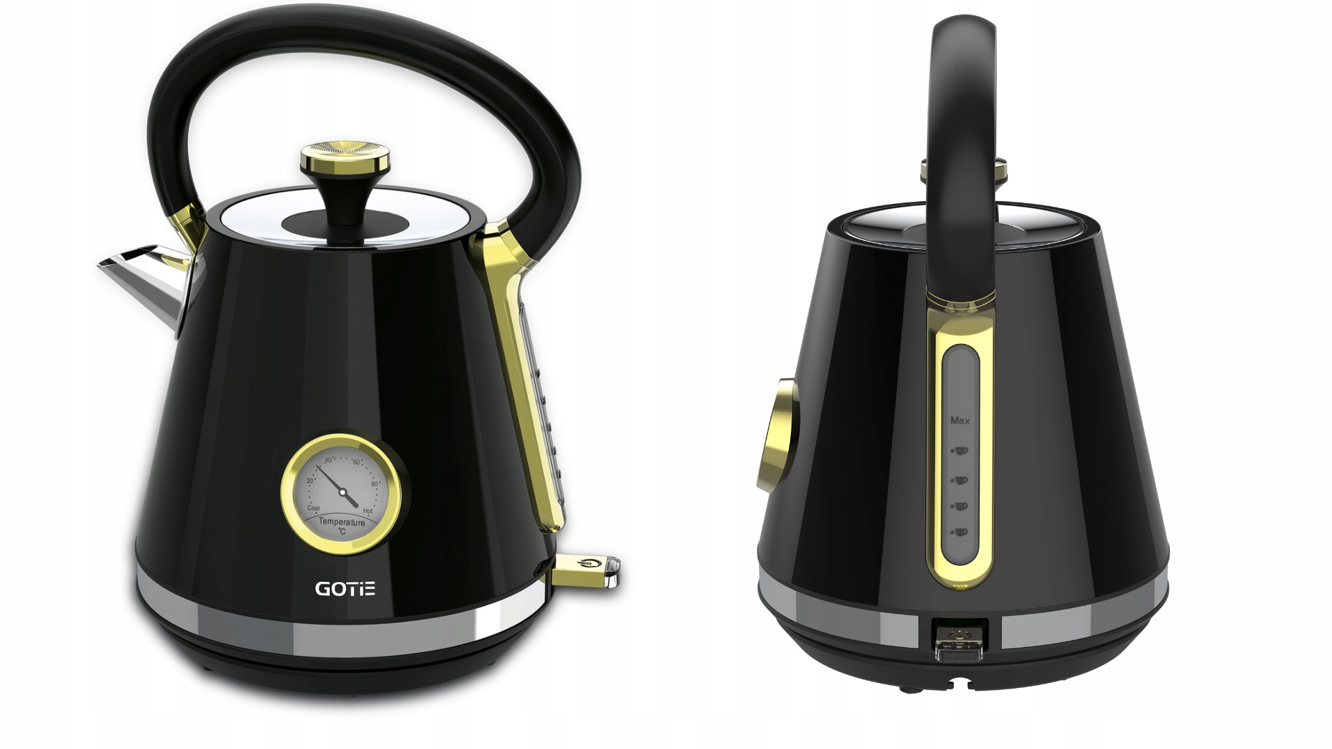 Czajnik z Termometrem Retro Czarny/złoty 2200W Filtr Gotie GCS-400
