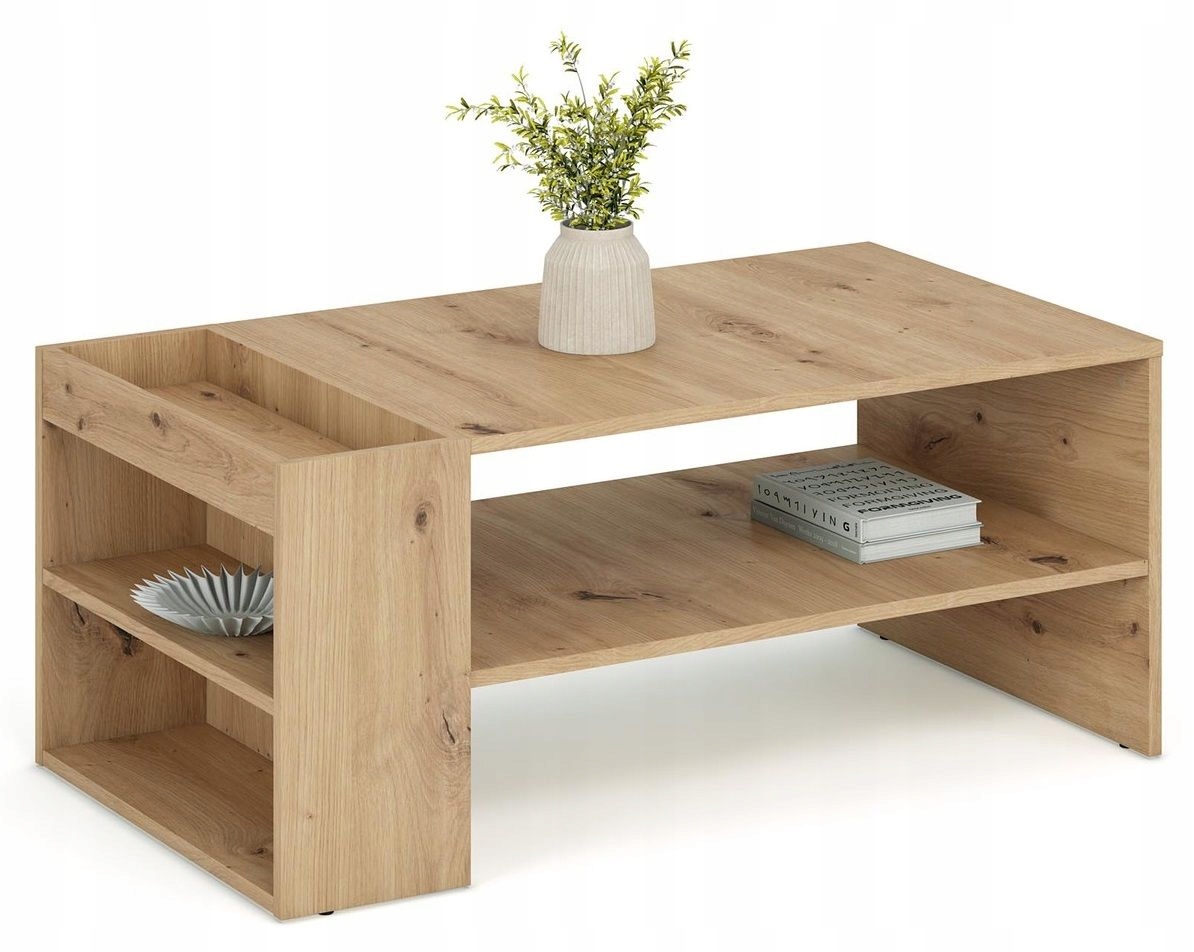 Ława z półkami do salonu 100x55 cm dąb artisan Skadi