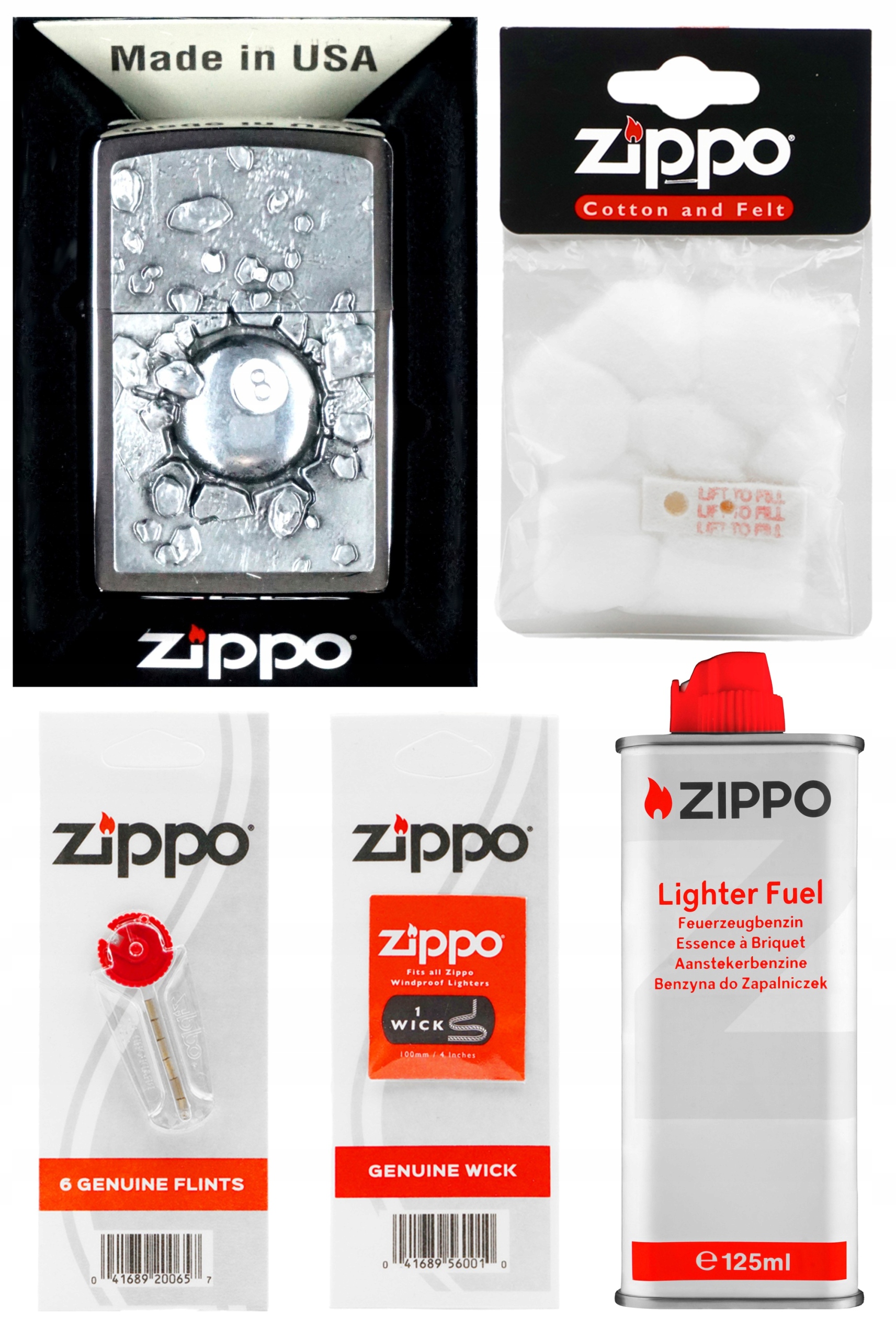 Zapalovač Zippo Eight Ball Benzín Kameny Knoty Vatka