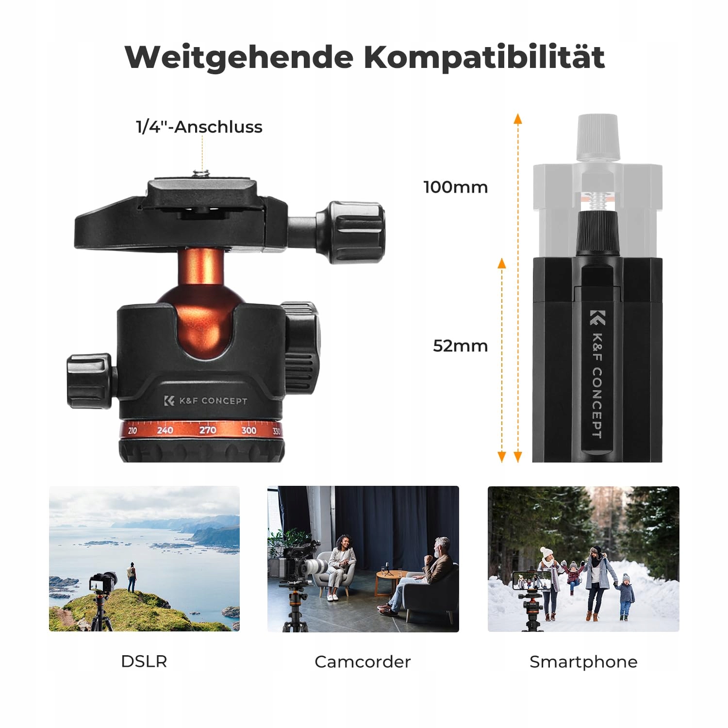K&F CONCEPT Statyw Aluminiowy 178cm z Uchwyt na Telefon Podróżny Tripod — miniatura 5