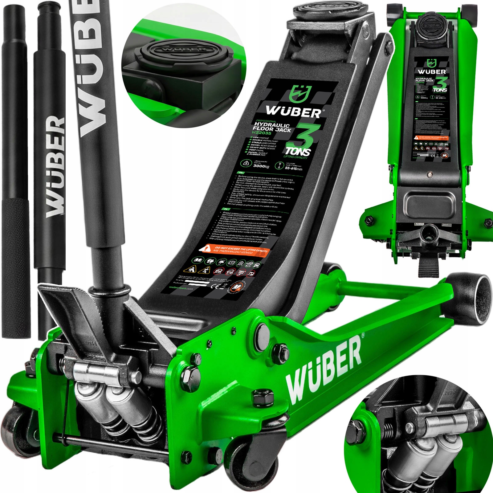 Podnośnik hydrauliczny Wuber 3T niskoprofilowy 85-615 mm