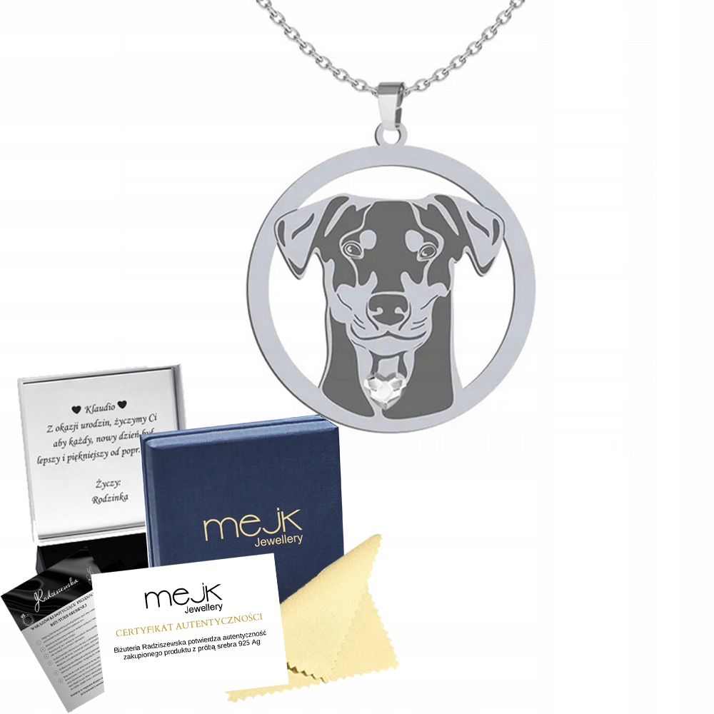 Stříbrný náhrdelník s pejskem Pinč střední Stříbro 925 Dárek Řetízek Gravírování