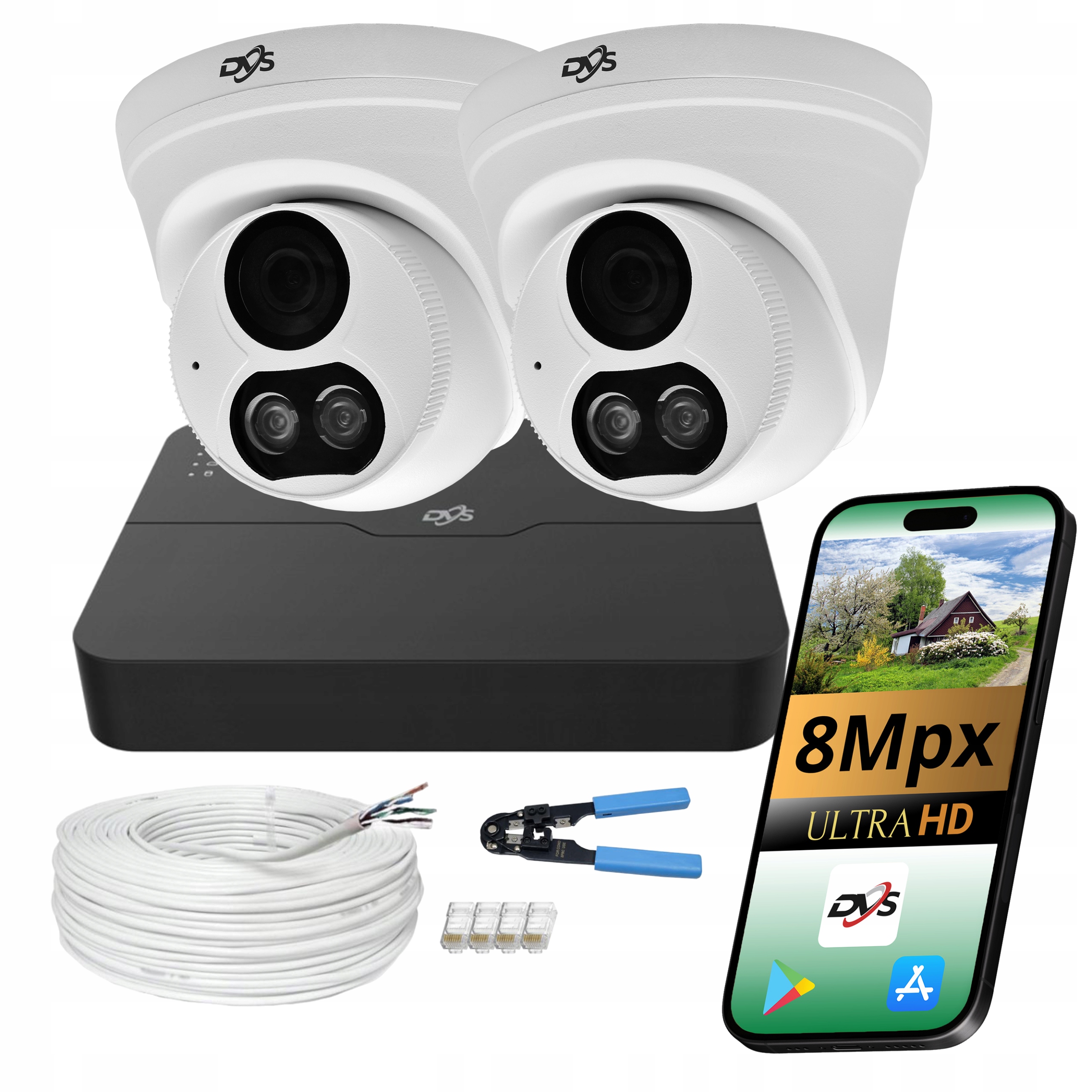 Sada 2 Kopulovitých Kamer 8MPX Ip Venkovní Monitorování Domu Dvs Led Ir