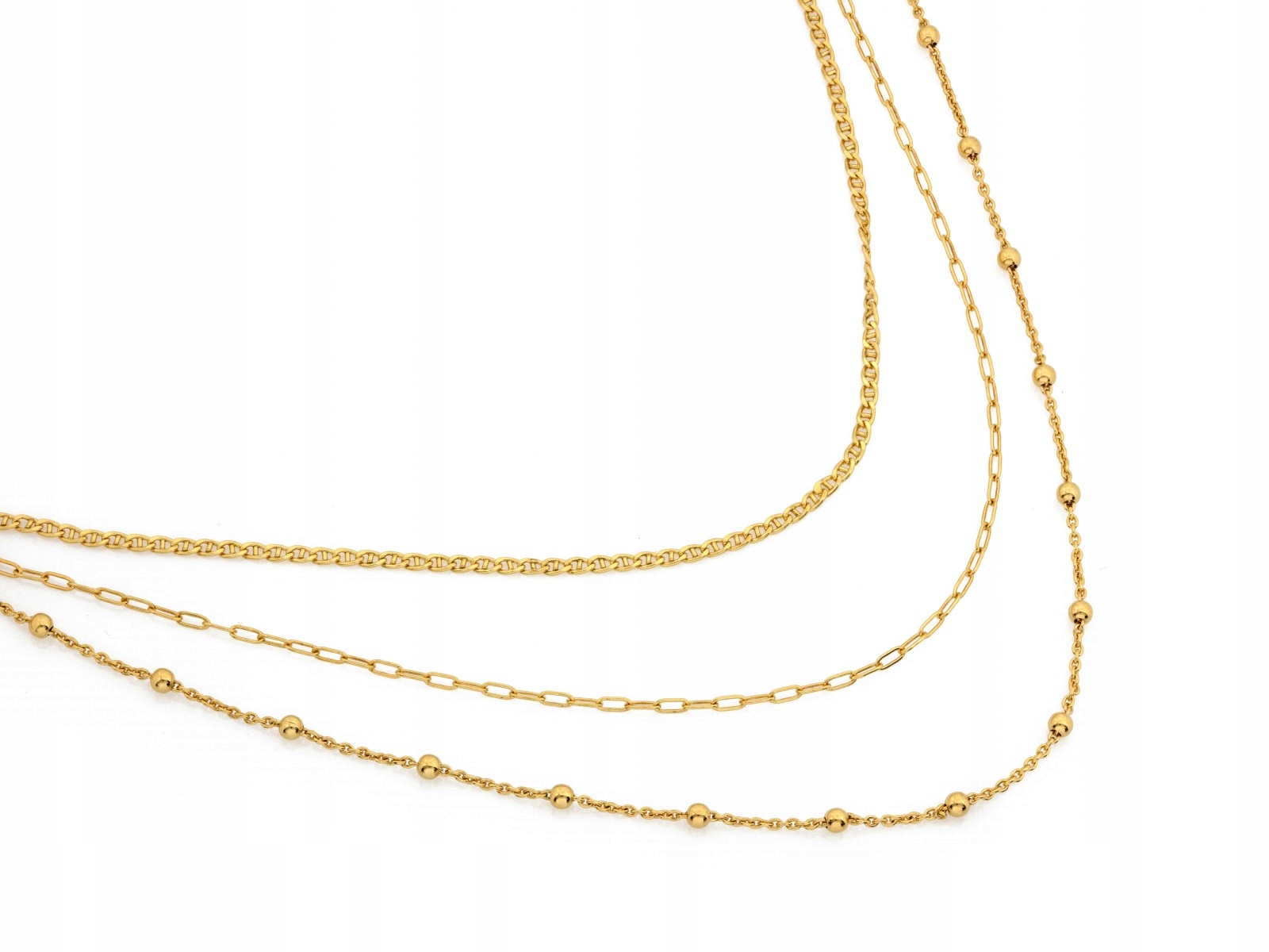 Dámský náhrdelník 925 Stříbrný Pozlacený Trojitý s kuličkami o hmotnosti 44 7.79 g 46 mm