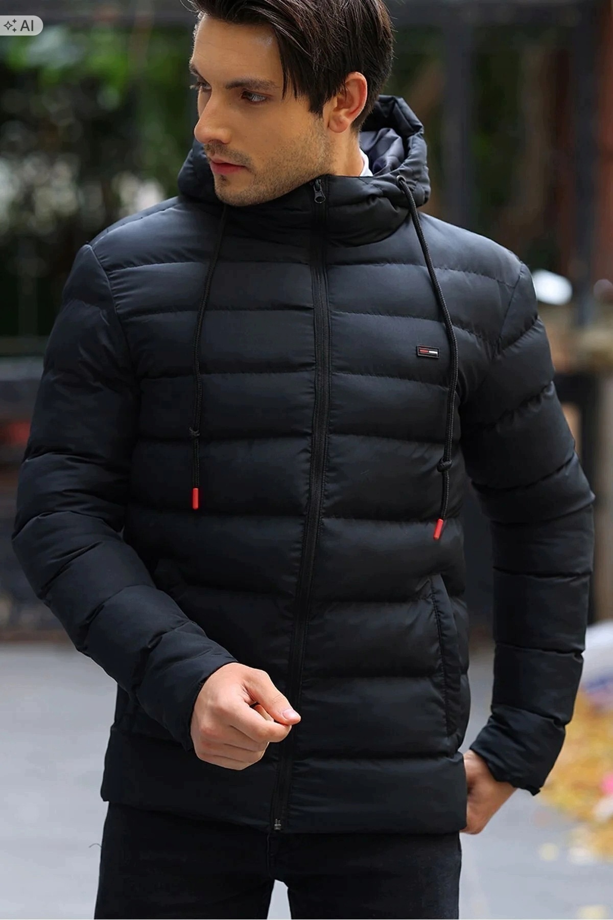Černá Prošívaná Bunda S Kapucí Ve Sportovním Stylu, Velikost XL 5IA