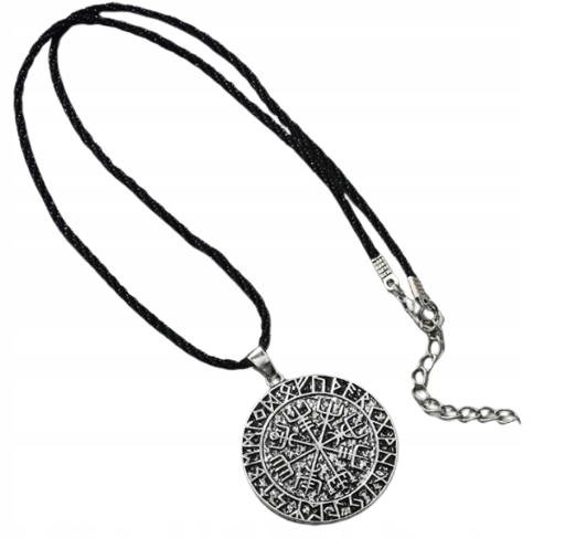 Naszyjnik Runa Kompas Wikingów VEGVISIR alfabetem runicznym Wiking Srebrny