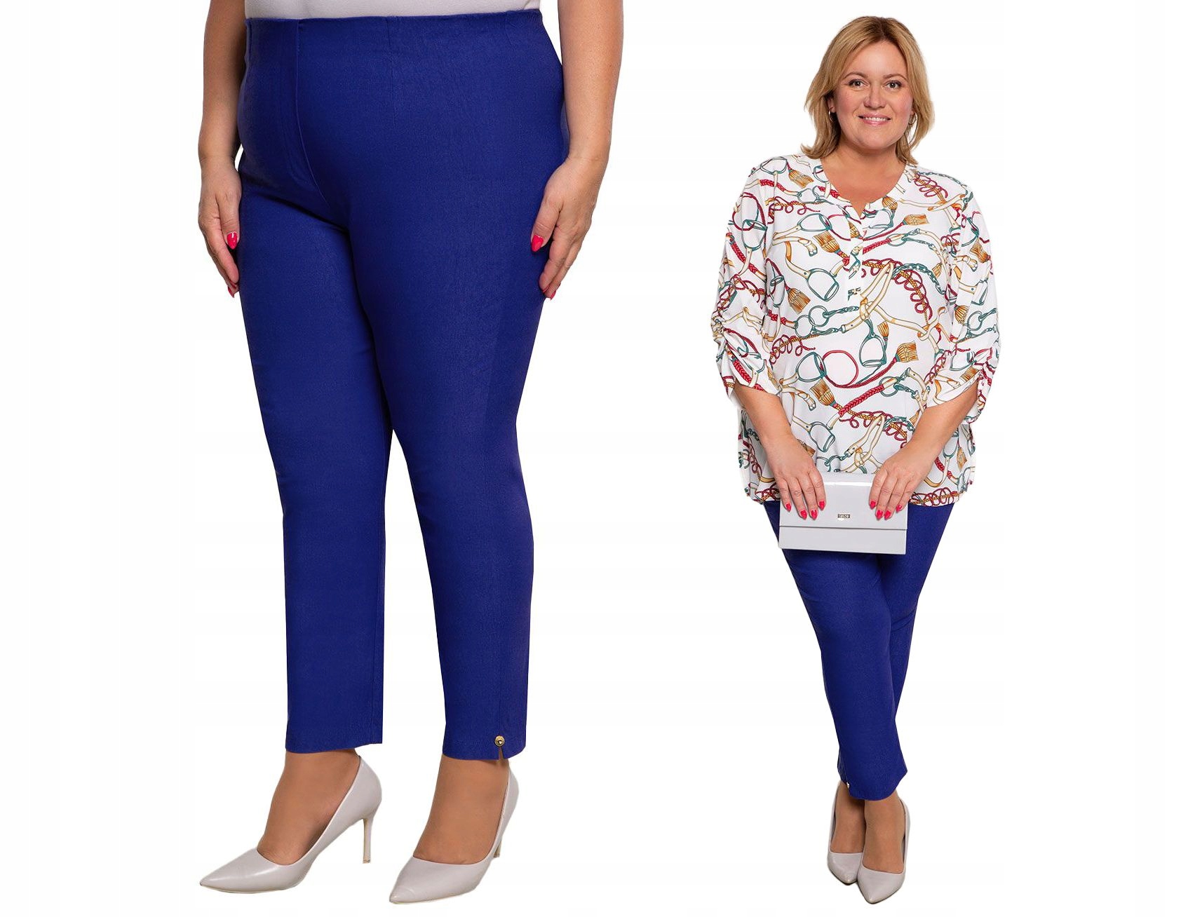 Chabrové 7/8 kalhoty s vysokým pasem 58