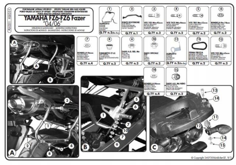 Kappa Držiak Bočných kufrov Monokey Side Yamaha FZ6 Fazer (04-06)