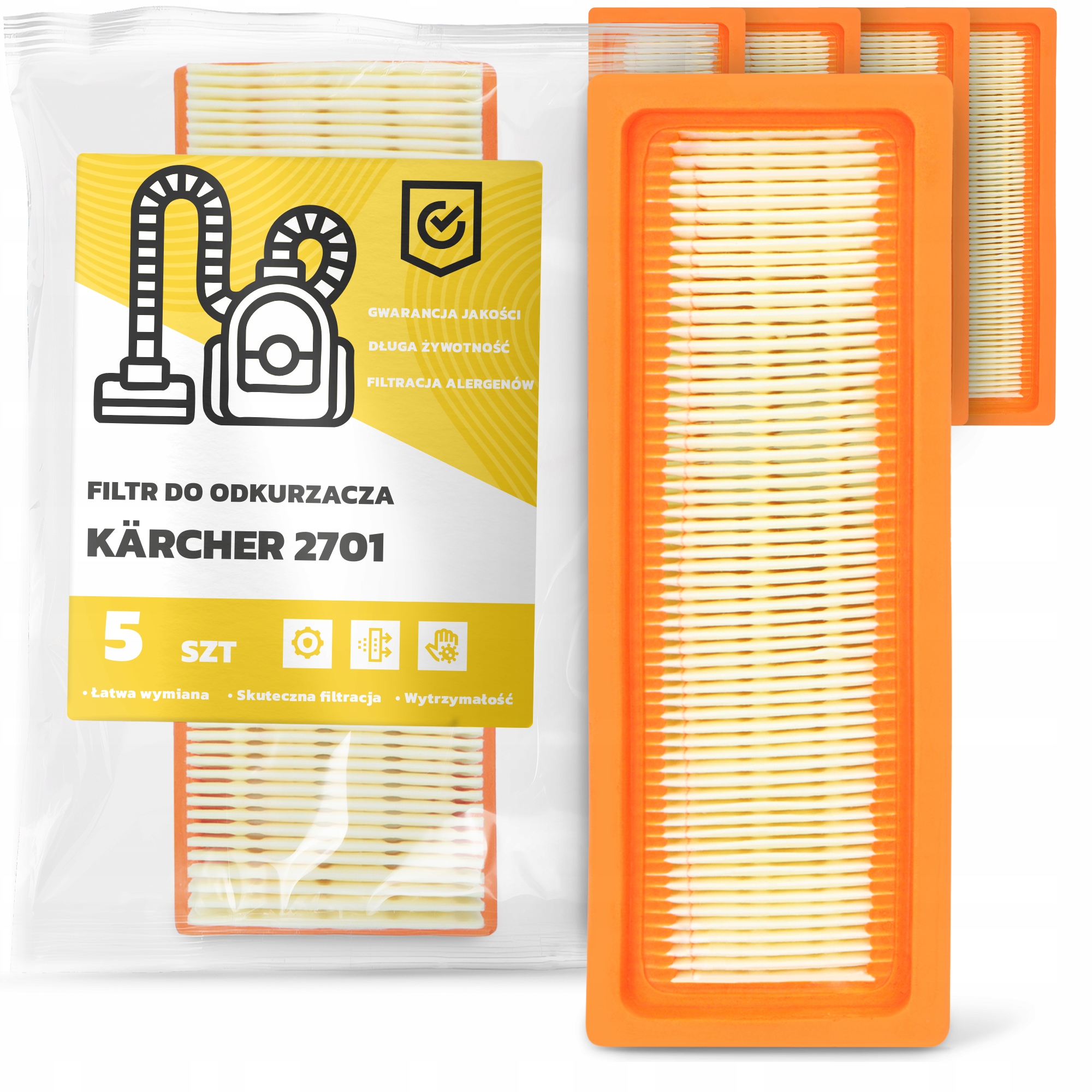 5 x Vzduchový Filtr pro vysavač Kärcher 2701 Omyvatelný Silný Em-w