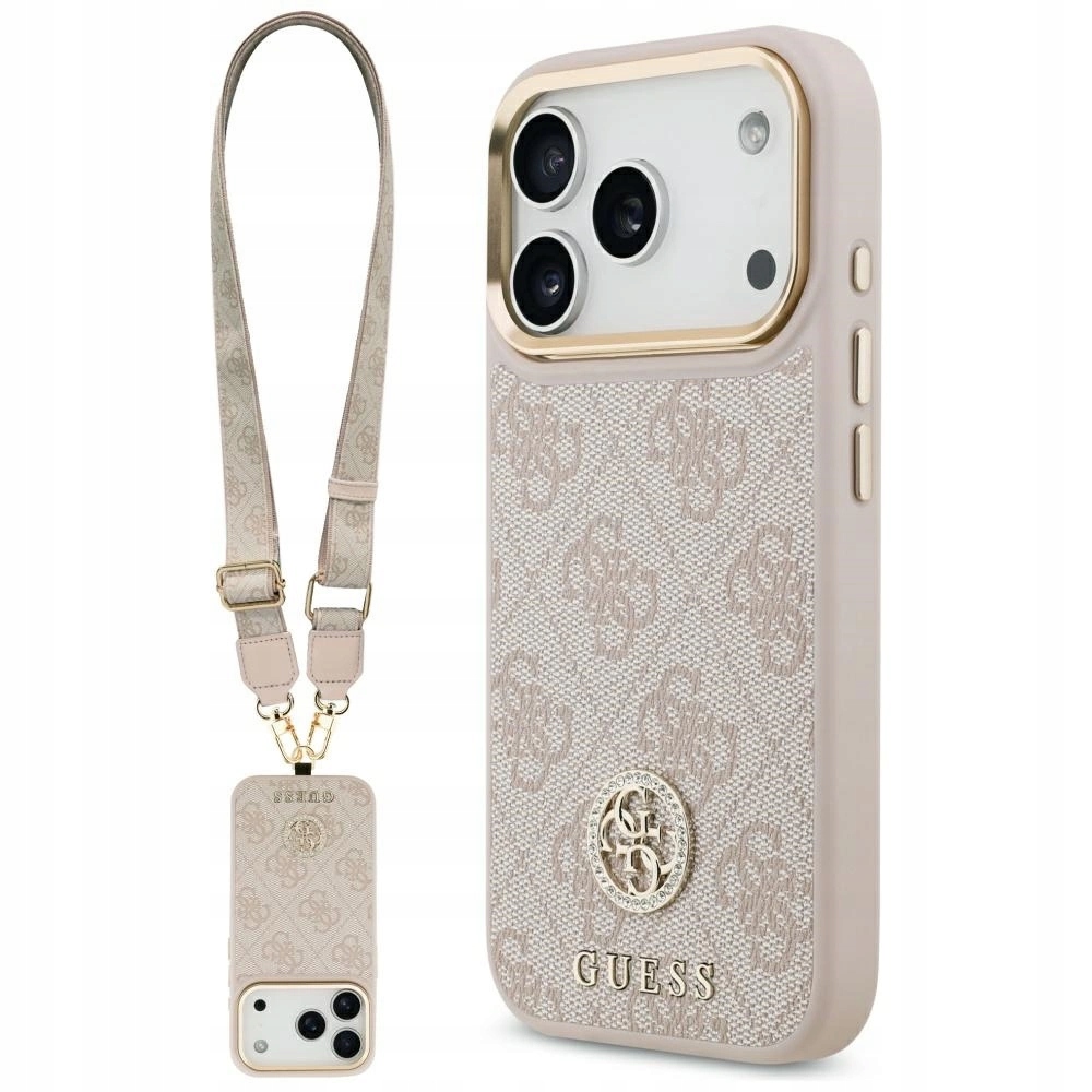Pouzdro Guess 4G Strass Logo & Big Strap Metal Buttons MagSafe pro iPhone 17 Pr