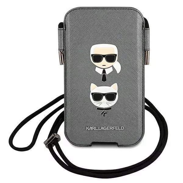 Torebka Karl Lagerfeld Saffiano Ikonik Karl&Choupette Head 6. 7'' szara