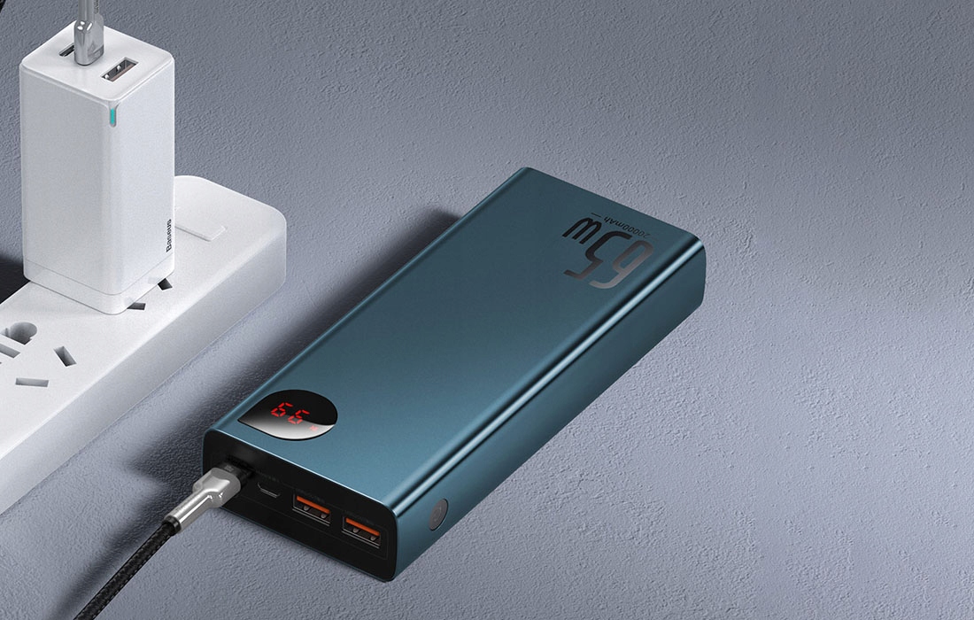 BASEUS POWERBANK 20000MAH 2X USB 1X USB-C PD QC 5A 65W LED CERTYFIKAT CE Złącza microUSB USB typ A USB typ C