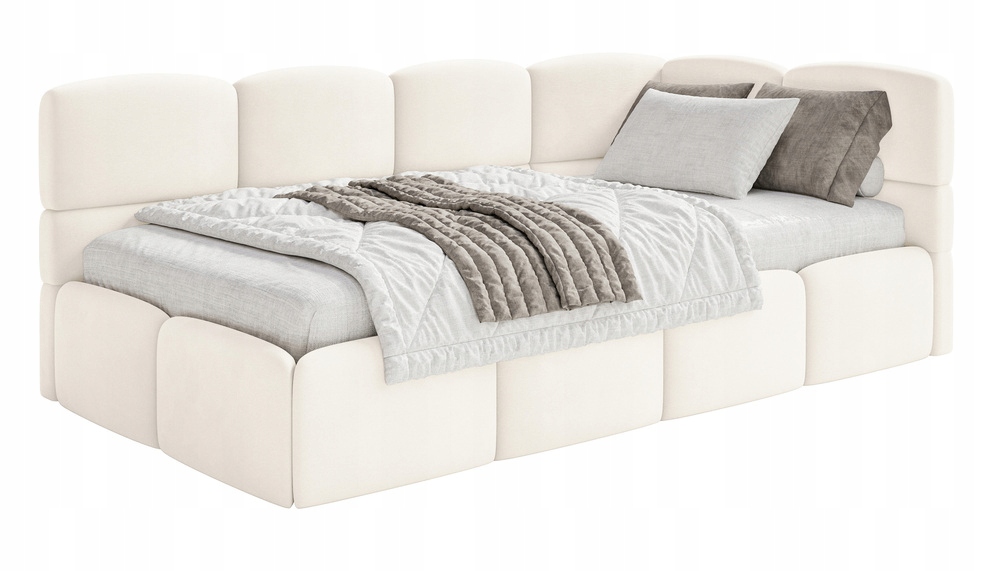 Postel pro mláděž 120 x 200 cm Cloudy krémová velurová matrace pravá